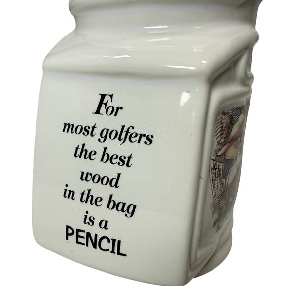 Vintage 90s Golf Bag Ceramic Mug Cartoon Golfer Pencil Joke 5.25” Deep - Picture 5 of 7